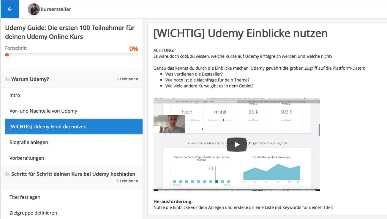 Einblick in den Udemy Guide, wie du 100 Teilnehmer für deinen Udemy Onine Kurs