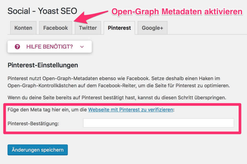 Rich Pins mit Yoast aktivieren und Website für Pinterest verifizieren (1)